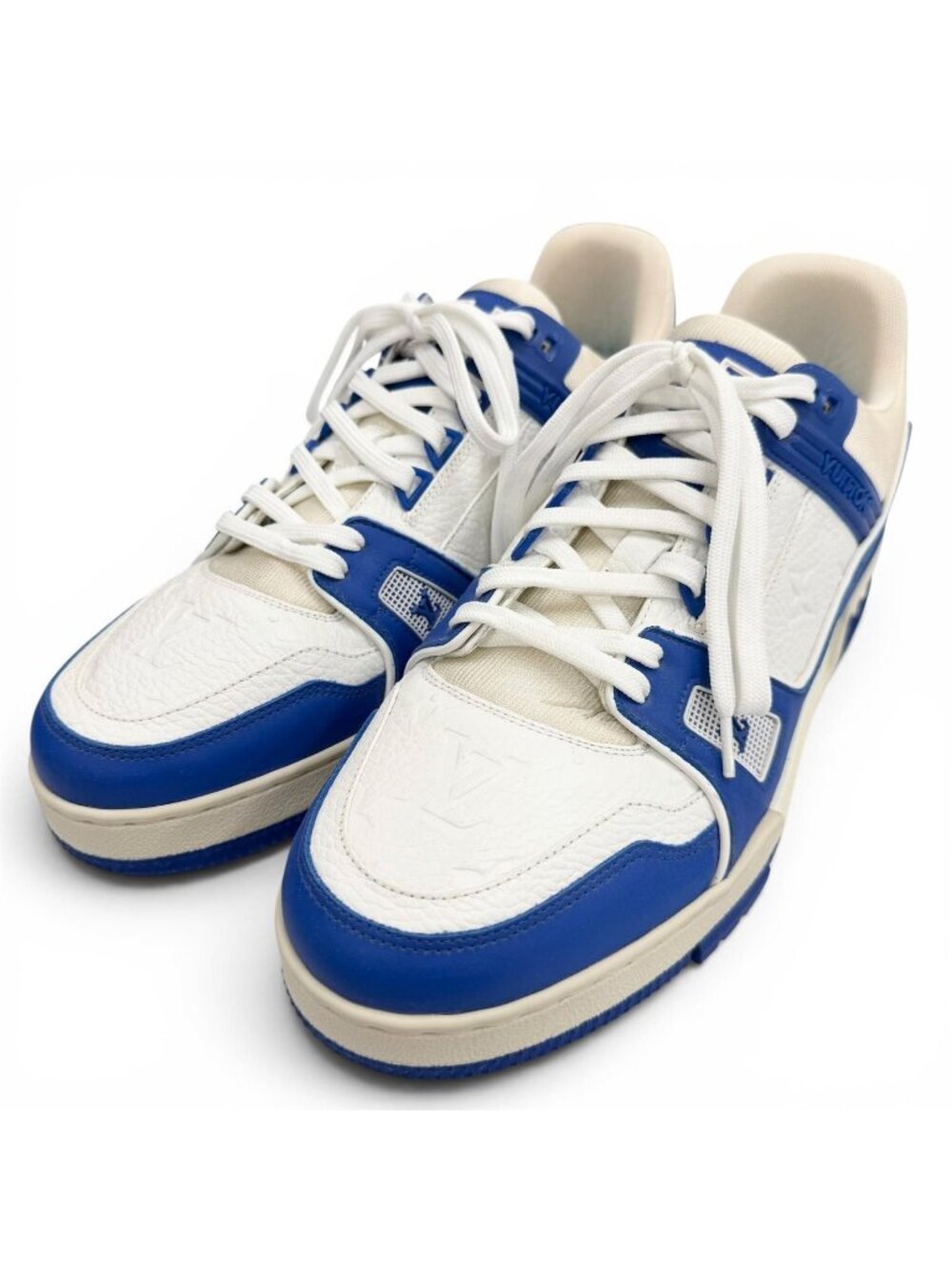 Louis Vuitton LV Trainers Line Leather Monogram Low-Top Sneakers Blue White 8.5